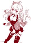  1girl ahoge akamakoto bangs blush braid breasts crown fate/extra fate/grand_order fate_(series) french_braid gloves hair_between_eyes hair_intakes highres large_breasts lineart long_hair long_sleeves looking_at_viewer mini_crown monochrome nero_claudius_(fate) nero_claudius_(fate)_(all) open_mouth return_match smile v 