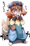  &lt;3 2019 2:3 anthro blush brown_body brown_eyes brown_fur canid canine canis clothing dinogaize domestic_dog ear_piercing fangs footwear freddie_(gundam_build_divers_re:rise) fur gloves gundam gundam_build_divers_re:rise handwear headgear headwear hi_res japanese_text looking_at_viewer male mammal open_mouth piercing scarf shoes solo standing tailwag text young 