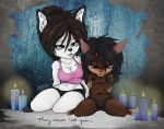  anthro bodily_fluids breasts candle canid canine canis clothing crying dobermann domestic_dog duo female goth hair hi_res husky mammal nordic_sled_dog paizli pinscher sad spitz tears thehuntingwolf underwear upset 