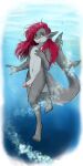  anthro aorpheat brown_eyes cute_expression cute_face erection fish hair hi_res long_ears long_hair lto_mil male marine pierced_tailfin red_hair shark side_shave solo underwater water 