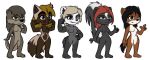  4_fingers anthro badger better_version_at_source black_hair black_nose blonde_hair blue_eyes breasts brown_eyes brown_hair chest_tuft chibi digital_media_(artwork) eyebrows fangs featureless_breasts featureless_crotch female fingers fluffy fluffy_tail fur green_eyes group hair hi_res jen_(mykegreywolf) kim_(mykegreywolf) liz_(mykegreywolf) lutrine mammal mel_(mykegreywolf) mephitid muscular muscular_anthro muscular_female mustela mustelid musteline mykegreywolf nat_(mykegreywolf) nude open_mouth pose purple_eyes red_hair simple_background skunk smile teeth thick_eyebrows tuft wolverine 