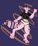  ambiguous_gender anthro claws clothing crop_top female frilly_panties gecko hi_res kingpillar lizard panties pink_body pink_scales pink_skin purple_body purple_eyes purple_scales purple_skin reptile scales scalie shirt solo solo_focus spots stripes thick_tail thick_thighs topwear underwear 