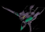  black_background eva_01 from_side head_only highres horns kuroiwa_cookie looking_ahead mecha neon_genesis_evangelion no_humans science_fiction single_horn solo yellow_eyes 