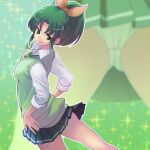  1girl breasts closed_mouth e_keroron green_eyes green_hair green_skirt midorikawa_nao nanairogaoka_middle_school_uniform panties ponytail precure school_uniform skirt smile_precure! solo underwear 