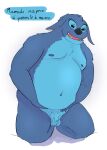  2021 alien anthro anthrofied balls belly black_eyes blue_body blue_fur blue_nose disney experiment_(lilo_and_stitch) flaccid foreskin fur genitals humanoid_genitalia humanoid_hands humanoid_penis lilo_and_stitch male moobs navel nipples notched_ear open_mouth penis sato_afroleone small_penis solo spanish_text stitch_(lilo_and_stitch) text translation_request uncut 