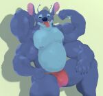  2021 4_arms 4_fingers alien anthro belly biceps black_eyes blep blue_nose bulge clothing disney experiment_(lilo_and_stitch) fingers flexing lilo_and_stitch male multi_arm multi_limb musclegut muscular muscular_anthro muscular_male narrowed_eyes navel nipples notched_ear pecs slightly_chubby solo speedo splash_(artist) stitch_(lilo_and_stitch) swimwear tongue tongue_out 