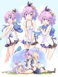  3girls ayanami_(azur_lane) azur_lane bare_arms bare_shoulders blouse blue_eyes blush crown gloves javelin_(azur_lane) laffey_(azur_lane) looking_at_viewer medium_hair mini_crown moupii_(hitsuji_no_ki) multiple_girls multiple_views open_mouth plaid plaid_skirt pleated_skirt purple_eyes purple_hair purple_skirt single_glove skirt smile tank_top tilted_headwear white_gloves wide_ponytail 