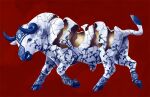  bovid bovine broken catbrooks cracked decoration feral figurine inanimate_object male mammal porcelain red_background sculpture simple_background solo 