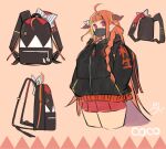  1girl ahoge alternate_costume backpack bag bangs black_hoodie blonde_hair blunt_bangs braid casual character_name commentary_request cropped_legs dragon_girl dragon_horns dragon_tail hands_in_pockets hololive hood hoodie horns isuka kiryuu_coco long_hair looking_at_viewer mask miniskirt mouth_mask multicolored multicolored_eyes multicolored_hair orange_hair pleated_skirt pointy_ears purple_eyes red_eyes red_skirt ribbon signature simple_background single_braid skirt solo striped striped_ribbon tail virtual_youtuber 