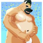  2021 anthro belly black_nose bulge canid canine canis clothing domestic_dog hi_res humanoid_hands kemono male mammal moobs navel nipples overweight overweight_male solo tinhotarou tokyo_afterschool_summoners underwear video_games yasuyori 