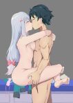  absurdres breasts closed_eyes eromanga_sensei from_side half-closed_eyes highres incest izumi_masamune izumi_sagiri kiss long_hair nude pid579239 silver_hair small_breasts standing 