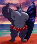  2021 4_fingers 4_toes abs absurd_res alien anthro anthrofied beach biceps big_muscles biped black_eyes blue_nipples blue_nose bulge chest_tuft clothing digital_media_(artwork) disney experiment_(lilo_and_stitch) eyebrows feet fingers gesture grin head_tuft hi_res huge_muscles humanoid_feet lilo_and_stitch male muscular muscular_anthro muscular_male navel nipples outside pecs raised_eyebrow sea seaside silver-stag smile solo speedo standing stitch_(lilo_and_stitch) sunset surfboard swimwear thick_thighs toes triceps tuft v_sign vehicle water watercraft 