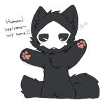  &lt;3 ambiguous_gender anthro black_body black_fur blush canid canine canis changed_(video_game) chano dialogue fur happy mammal open_mouth pawpads paws puro_(changed) solo text welcoming wolf 