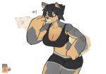  angry anthro bottomwear bra breasts canid canine canis cleavage clock clothed clothing domestic_dog female goonie-san growling gum_dung_(titania) hi_res mammal shorts solo sports_bra sportswear teeth underwear watch 