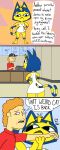  absurd_res animal_crossing ankha_(animal_crossing) anthro burgerpocalypse clothing comic domestic_cat domination dress duo english_text felid feline felis female female_domination forced fur hi_res human humor male mammal nintendo striped_body striped_fur stripes text thick_thighs video_games wendy&#039;s_old_fashioned_hamburgers wide_hips 