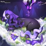  1:1 ambiguous_gender cave equid equine eyes_closed feral flower grass hair hi_res inside lying mammal nintendo plant pok&eacute;mon pok&eacute;mon_(species) purple_hair quadruped rock shaded sleeping solo spectrier stalagmite stargardsora video_games 