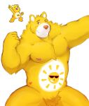  2021 anthro blush care_bears funshine_bear fur hi_res humanoid_hands kajin-sama male mammal muscular muscular_male one_eye_closed simple_background solo ursid white_background white_body white_fur wink yellow_body yellow_fur 