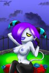  alien bedroom_eyes blue_eyes female hair hi_res horn humanoid lipstick makeup narrowed_eyes nipples purple_body purple_hair purple_nipples seductive solo sonic_the_hedgehog_(series) the_deadly_six the_knight zeti zor 