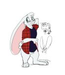  2021 anthro big_ears bottomless clothed clothing domestic_ferret duke_(pnspi) eyewear flannel fluffy glasses hi_res hyper_ears lagomorph leporid male mammal muffin_(themuffinly) mustela mustelid musteline rabbit simple_background themuffinly 