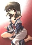  ainu_clothes animal_ears aoi_kumiko aruruw dog_ears flat_chest jpeg_artifacts long_sleeves no_bra open_clothes open_shirt shirt sitting solo utawareru_mono wariza 