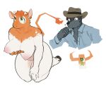  anthro areola bovid bovine breast_grab breasts canid canine canis cattle clothing cowboy_hat duo ear_piercing ear_ring female goon_(goonie_san) goonie-san hand_on_breast hat headgear headwear hi_res holding_breast male mammal musical_note nipples nude piercing wolf 
