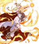 1girl arm_guards armor aureolin31 blonde_hair braid cape chain dress fire fire_emblem fire_emblem:_three_houses fire_emblem_heroes flower gradient gradient_hair green_eyes green_hair hair_flower hair_ornament high_heels highres lips long_dress long_hair looking_away low-tied_long_hair magic multicolored_hair official_art open_mouth open_toe_shoes seiros_(fire_emblem) single_braid sleeveless sleeveless_dress solo sword thigh_strap tied_hair toes transparent_background two-tone_hair weapon white_background white_dress 