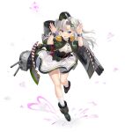  1girl azur_lane belt boots buttons capelet commentary_request dango_remi dress epaulettes full_body green_capelet green_dress green_footwear green_headwear hair_ornament highres looking_at_viewer official_art purple_eyes silver_hair sleeveless socks solo transparent_background turret two-tone_dress vincenzo_gioberti_(azur_lane) 