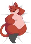 2015 :3 bed belly black_nose clothing domestic_cat felid feline felis fur furniture goro_(mappy) hair hand_behind_head legwear male mammal mappy moobs mostly_nude neck_tuft nipples on_bed overweight overweight_male red_body red_fur red_hair smug solo stockings tail_between_legs timigi tuft video_games whiskers 