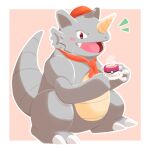  1:1 absurd_res ambiguous_gender big_tail biped blush chiwidth clothing coffee_cup feral hat headgear headwear hi_res horn looking_at_viewer nintendo open_mouth pok&eacute;mon pok&eacute;mon_(species) rhydon scarf semi-anthro smile solo thick_tail video_games 