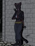  2020 5_fingers anthro anurri_(swordfox) apple_(fruit) armband arrow avoid_posting bandolier belt bethesda_softworks blue_eyes boots bow_(weapon) breasts brick_wall cleavage clothed clothing cobblestone ebonyleopard elder_scrolls_online fan_colored felid feline female fingers footwear gem hair head_jewelry hi_res holding_knife khajiit knife leaning_on_wall leather leather_boots leather_clothing leather_footwear leather_top leather_topwear loitering looking_at_viewer mammal midriff_baring_shirt midriff_top navel night pantherine quiver quiver_(arrows) ranged_weapon rosettes ruby_(gem) sash scar signature solo spots spots_(marking) spotted_body standing star the_elder_scrolls topwear twilight video_games wall_(structure) weapon 