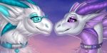  2021 2:1 collar digital_media_(artwork) dragon duo eyebrows eyelashes fur furred_dragon headshot_portrait hi_res padjetxharrington portrait purple_eyes smile 
