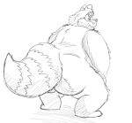  2021 anthro big_butt biped butt justabeariguess male mammal monochrome overweight overweight_male procyonid raccoon simple_background sketch solo white_background 