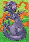  abstract_background ambiguous_gender anthro disney dragon green_eyes hair hi_res looking_at_viewer madam_mim pear-shaped_figure purple_body purple_hair purple_scales scales semi-anthro sitting slightly_chubby small_wings smile smoke_from_nose spade_tail the_sword_in_the_stone thecrazydragon traditional_media_(artwork) wide_hips wings 
