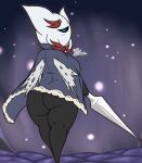  arthropod big_butt butt cloak clothing fecharis female hi_res holding_object holding_weapon hollow_knight insect jyto looking_back miriam_(hk_fan_character) nail_(weapon) short_stack solo team_cherry thick_thighs vessel_(species) video_games walking weapon 
