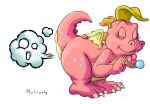  cassie_(dragon_tales) dragon dragon_tales eyes_closed fart female feral malroth pink_body simple_background smile solo white_background young 