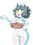  anthro breasts canid canine clothed clothing felid feline female genitals hair mammal nejtacoz58m8 simple_background tem temmie_(undertale) topwear undertale video_games white_body 