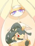  2girls annoyed antennae black_hair black_skin blue_eyes blush closed_mouth colored_skin commentary_request extra_mouth flat_chest gen_3_pokemon gen_7_pokemon hand_on_another&#039;s_head hug hug_from_behind insect_girl long_hair looking_at_another looking_down mawile multicolored multicolored_eyes multicolored_skin multiple_girls one_eye_closed open_mouth pheromosa pokemon pokemon_(creature) purple_eyes red_eyes sharp_teeth simple_background sitting sitting_on_lap sitting_on_person size_difference teeth two-tone_background two-tone_skin ukan_muri ultra_beast upper_body white_hair white_skin yellow_background yellow_skin 