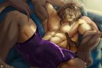  2020 3:2 abs alcohol anthro balls beverage biceps bodily_fluids bottle brown_hair bulge clothed clothing detailed_bulge dripping felid fur furniture genital_fluids genital_outline genitals hair hand_on_head hi_res inside light lion lionkinen looking_at_viewer lying male mammal mane mane_hair muscular muscular_anthro muscular_male nipples on_back on_couch pantherine pecs penis penis_outline poking_out precum precum_drip pubes purple_eyes quads skimpy sofa solo spread_legs spreading sunbeam sunlight tan_body tan_fur triceps underwear underwear_only 