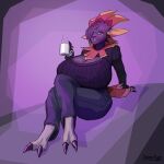  1:1 2_toes absurd_res anthro beverage big_breasts biped black_body black_fur bottomwear breasts claws cleavage clothed clothing coffee_mug curvy_figure feet female fur greasymojo hi_res hourglass_figure mammal nintendo pok&eacute;mon pok&eacute;mon_(species) solo thick_thighs toes topwear video_games weavile wide_hips 