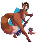  absurd_res ailurid alfred_(umpherio) anthro blood bodily_fluids breasts canid canine curvaceous curvy_figure curvy_hips duo feet female fox green_hair hair hi_res kaguya_(umpherio) looking_at_viewer male male/female mammal nosebleed nude pawpads pinup pose red_panda side_boob tetsubo tongue tongue_out umpherio voluptuous 