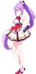  ashley_(lapis_re:lights) black_gloves commentary_request dress fingerless_gloves gloves hair_ribbon highres lapis_re:lights long_hair long_legs looking_at_viewer official_art ponytail purple_eyes red_footwear ribbon sleeveless very_long_hair 