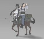  absurdres animal_ears black_hair bow_(weapon) centaur dark_skin gloves gun highres night_vision_device original ponytail simple_background tactical_clothes tail weapon white_gloves yamanata 