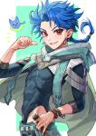  1boy belt blue_hair bracelet braid braided_ponytail capelet child cu_chulainn_(fate)_(all) earrings fate/grand_order fate/grand_order_arcade fate_(series) floating_hair from_side g0ringo highleg highres jewelry long_hair long_sleeves looking_at_viewer male_focus red_eyes setanta_(fate) skin_tight smile thumbs_up type-moon 