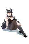  1girl absurdres alternate_costume animal_ears atago_(azur_lane) azur_lane bare_shoulders black_bow black_footwear black_hair black_legwear bow bowtie breasts brown_legwear cleavage detached_collar extra_ears full_body hair_between_eyes high_heels highres large_breasts leotard long_hair pantyhose playboy_bunny shadow shoes side-tie_leotard simple_background strapless strapless_leotard white_background wing_collar wrist_cuffs yellow_eyes yigali_xinji 