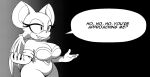  anthro armwear big_breasts breasts chiropteran cleavage clothed clothing dialogue elbow_gloves english_text female gloves handwear jojo&#039;s_bizarre_adventure mammal monochrome omegasunburst rouge_the_bat solo sonic_the_hedgehog_(series) text wings 