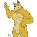  1:1 2016 4_fingers abs animal_genitalia anthro balls fingers fully_sheathed fur genitals hubert_ellis_(neopets) jumpstart_games looking_at_viewer lupe_(neopets) male muscular muscular_anthro muscular_male neopet_(species) neopets nude pecs sheath simple_background smile solo terrykurosu video_games white_background yellow_body yellow_fur 