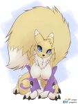 3:4 all_fours anthro arm_warmers armwear big_breasts big_tail breasts clothing cute_expression cute_eyes cute_face digimon digimon_(species) female fluffy fluffy_tail fur hi_res leongon looking_at_viewer renamon solo yellow_body yellow_fur yin_yang 
