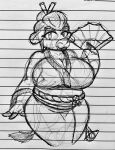  2021 anthro asian_clothing big_breasts bovid bovine breasts cattle clothing curvy_figure east_asian_clothing female geisha guide_lines hi_res huge_breasts japanese_clothing kimono looking_at_viewer mammal monochrome moolinda_wu mr.ink_(artist) sketch solo voluptuous wizard101 