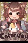  1girl animal_ear_fluff animal_ears bangs bob_cut brown_eyes brown_hair cardigan cat_ears cat_girl commentary_request espurr eyelashes gen_1_pokemon gen_4_pokemon gen_6_pokemon glameow gloria_(pokemon) grey_cardigan highres holding holding_pokemon looking_at_viewer meowth open_mouth pokemon pokemon_(creature) pokemon_(game) pokemon_swsh rope shiny shiny_hair short_hair smile teeth tongue umiru 