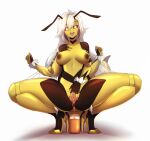  animal_humanoid antennae_(anatomy) anthro arthropod arthropod_abdomen arthropod_humanoid bee_humanoid bodily_fluids breasts clitoris clothing crouching female food footwear genital_fluids genitals hair high_heels honey_(food) humanoid hymenopteran hymenopteran_humanoid insect insect_humanoid insect_wings looking_at_viewer multi_arm multi_limb nipples non-mammal_breasts open_mouth pussy shoes simple_background solo spread_legs spread_pussy spreading suelix tongue tongue_out urethra white_background white_hair wide_hips wings 